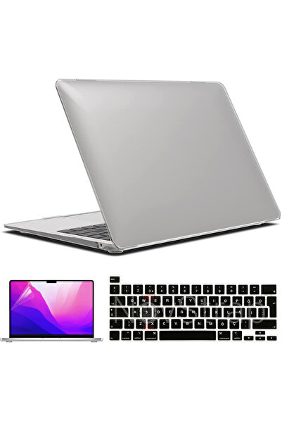 NovStrap Macbook Pro 13 Inç M1 M2 Çip A2338 Uyumlu Alt Üst Parlak Kılıf + Siy...