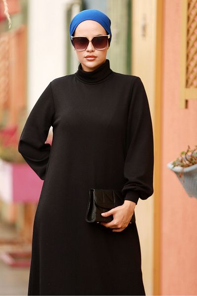 Bestenur Rochie Mona Turtleneck 642 - Negru