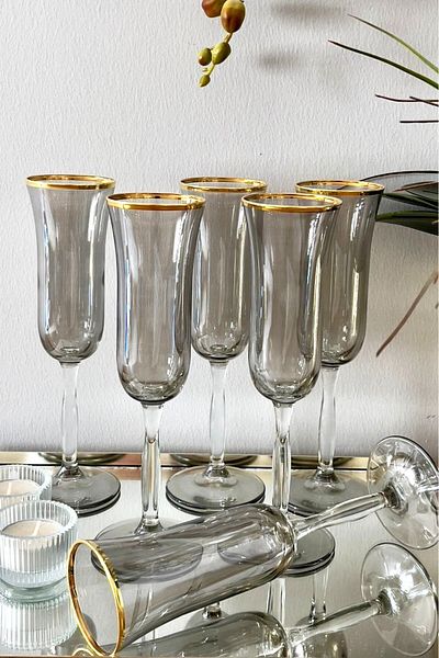 WuuQ Luster Smoked Color Coffee Side and Soft Drink Water Glass - 6 Piece Smoked Color
