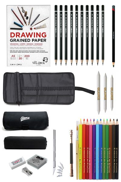GLANCE Van Dyck A5 Drawing Notebook 200 gr 20 Yp Lyra Graduated Pencil Faber Aquarel Drawing Sketch Set with Bag