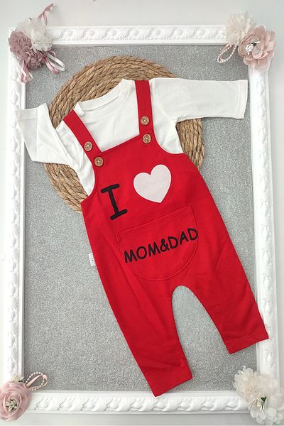 dubi baby RED Mom Dad Written Badi 2-Piece Baby Slopet