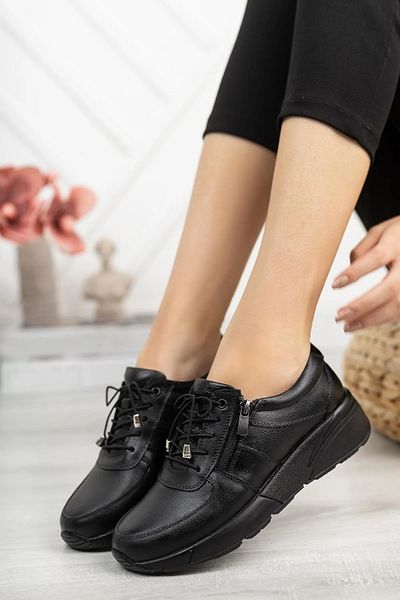 KAFKASLAR AYAKKABI GENUINE LEATHER PADDED SOLE ZIPPERED ORTHOPEDIC DAILY SHOES