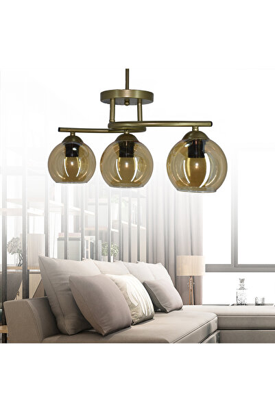 Genel Markalar Fuji Eskitme 3'lü Bal Camlı Avize | Kaliteli Modern Metal Avize
