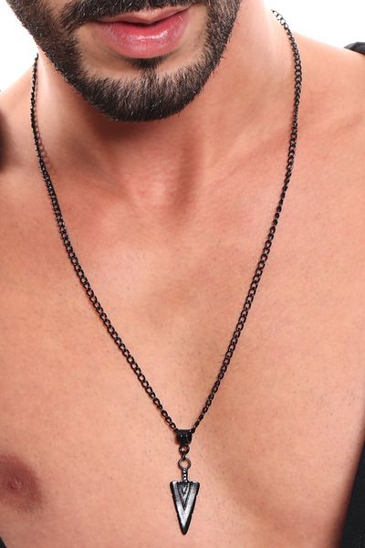 LABALABA Men's Black Oxide Plated Arrow Symbol Pendant Necklace