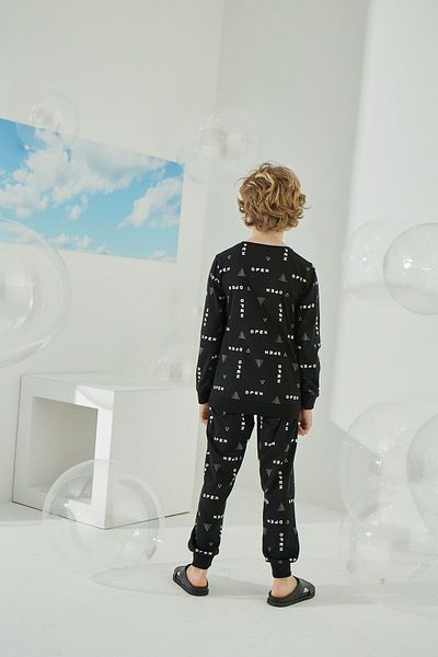Sevim Boy, Black, Elastic Leg, Cuffed, Cotton Pajama Set
