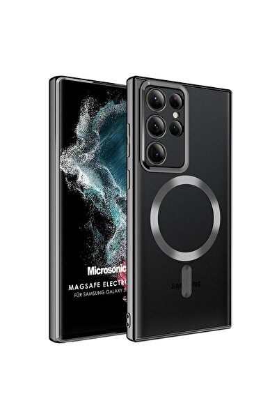 Microsonic Samsung Galaxy S22 Ultra Kılıf MagSafe Luxury Electroplate Siyah