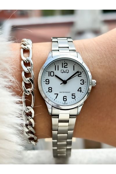 Q&Q Brand Silver Color, Steel Strap, Women's Wristwatch + Bracelet with Numbers