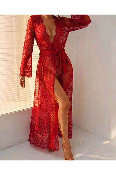 nuriçgiyim Redlins long Lace Dressing Gown