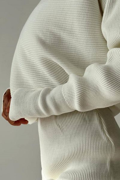 bayansepeti Women's Embroidered Turtleneck Design White Sweater and High Waist White Knitwear Skirt Double Suit 075