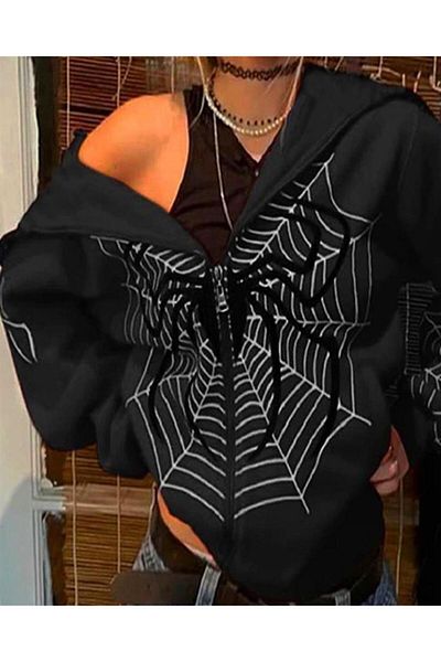 Touz Μαύρη ζακέτα με φερμουάρ με κουκούλα Spider Web