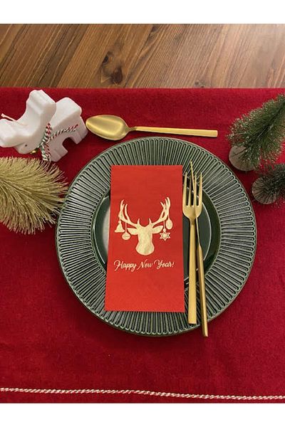 kidspartim Gold Gilded Red Christmas Deer Model Napkin
