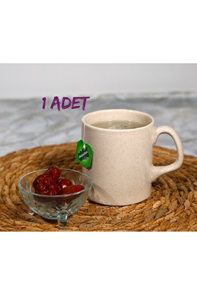 Turnberry 1. Kalite Seramik Hardal Rengi Kupa Bardak - 1 Adet Siyah Nokta Des...