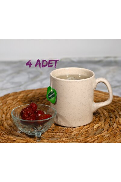 Turnberry 1. Kalite Seramik Hardal Rengi 4'lü Kupa Bardak - Siyah Nokta Desenli