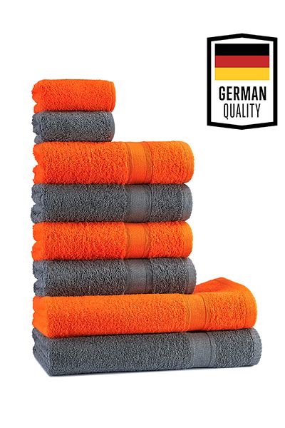 Tuiste Anthracite Gray and Orange Luxury Bathroom Sports Towel Set - 2 Bathrooms, 4 Hand Faces, 2 Small Kitchens