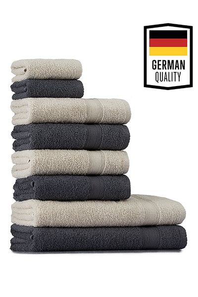 Tuiste Luxury Bathroom Hotel Towel Set Anthracite Gray - Sand Beige, 2 Bath Shower 4 Hand Face 2 Small Kitchen