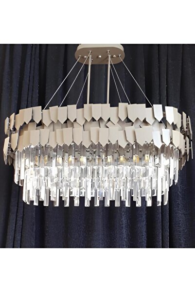 ÖZÇELİKLER Quantum X Inox Oval 84 Lük Kristal Taşlı Lüks Salon Avize