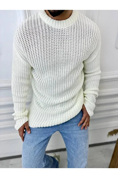 elkumoda Sweater Oversize Double Layer Chain Knit Natural Cotton Loose Cut Non-Pilling Knitwear Sweater