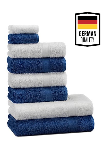 Tuiste Premium Bathroom Beach Towel Set White - Navy Blue, 2 Bath Shower 4 Hand Face 2 Small Kitchen