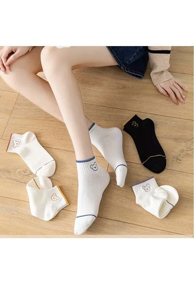 REYNBOO SOCKS 5 ζευγάρια Unisex κάλτσες μισού κολεγίου με μοτίβο Ghost Bear