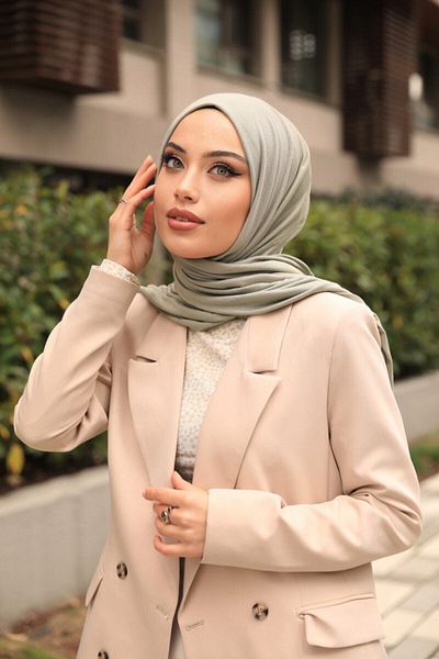 Organic Scarfs موديل حجاب شال قطن ممشط - أخضر مرجاني فاتح