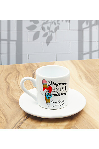 Genel Markalar Öğretmenler Günü İçin Kişiye Özel Kalem Tasarımlı Kahve Fincanı