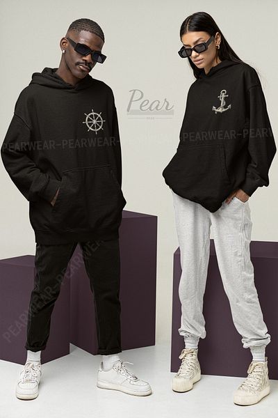 Pear Wear Φούτερ ζευγαριού με στάμπα Anchor Rudder Unisex Oversize Lover Team Hoodie