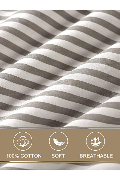CAQQA Striped Gray Children and Teenager Single Cotton Elastic Duvet Cover Set