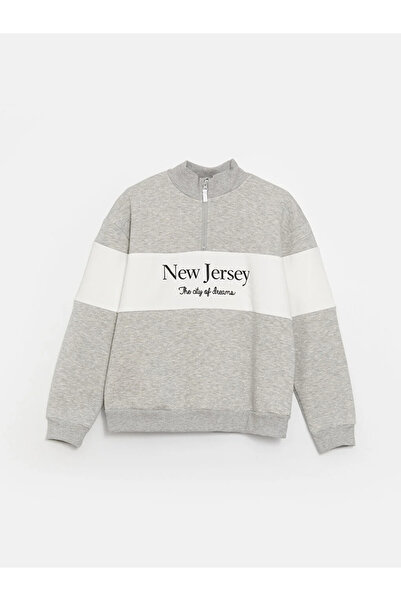 LC Waikiki Dívčí mikina s dlouhým rukávem a potiskem LCW Kids s vysokým límcem