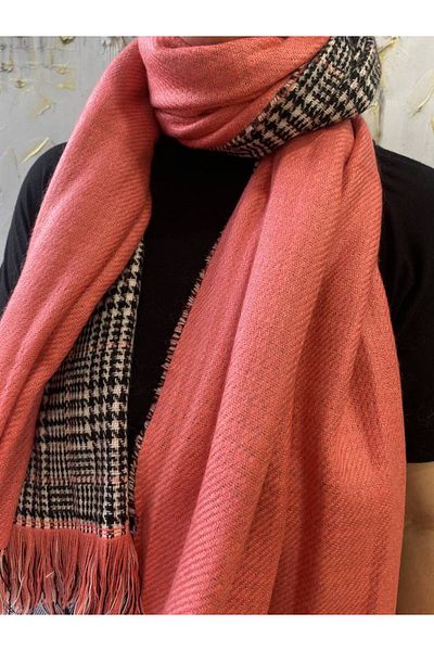 Nilbutik Double Sided Plaid Wool Shoulder Shawl - 70x190cm - Winter
