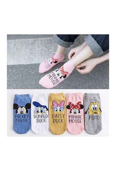 REYNBOO SOCKS 5 чифта дамски сладки анимационни герои, които могат да се перат, ботуши, чорапи до глезена