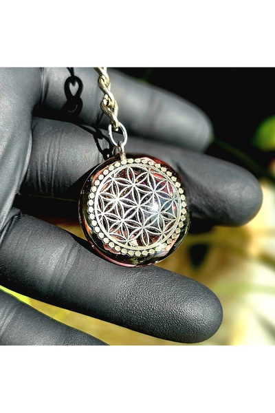 Singincraft سلسلة مفاتيح فضية اللون على شكل زهرة الحياة أورجونيت (منتجات مصمم...