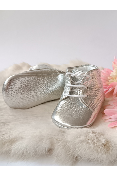 Hodore Silver Genuine Leather Baby Booties