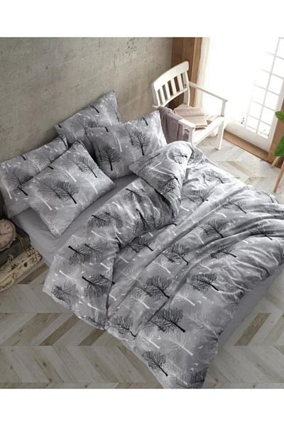 Sheri Home Tekstil Dvojitá sada povlaků na přikrývku z šedé bavlny Tree - Ca1453