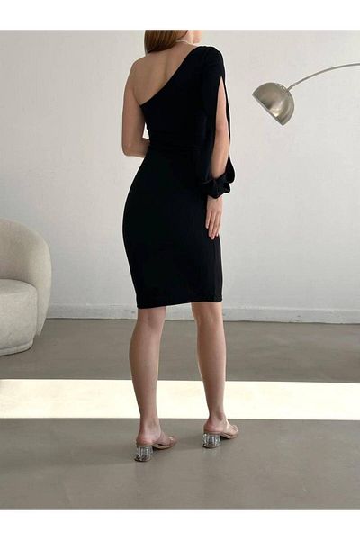 Secret Passion Lingerie Ελαστικό μαύρο ύφασμα με ένα μανίκι Βραδινό φόρεμα χαμηλού κοψίματος Μίνι φόρεμα Emr-581880 Tkn-636 115
