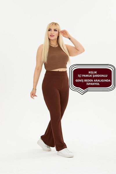Swana Pantaloni de iarnă pentru femei, din bumbac calduros, mărimi mari, cu nervuri evazate