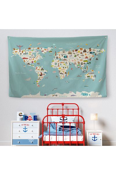 lilafil 3786 Model Educational World Map Children's Room - Wall Cover and Carpet
