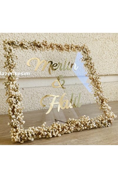 guluslazerkesim CİPSO ÇİÇEKLİ SÜSLÜ 25x25 CM EBATLI ŞEFFAF PLEKSİ MASA İSİMLİĞİ