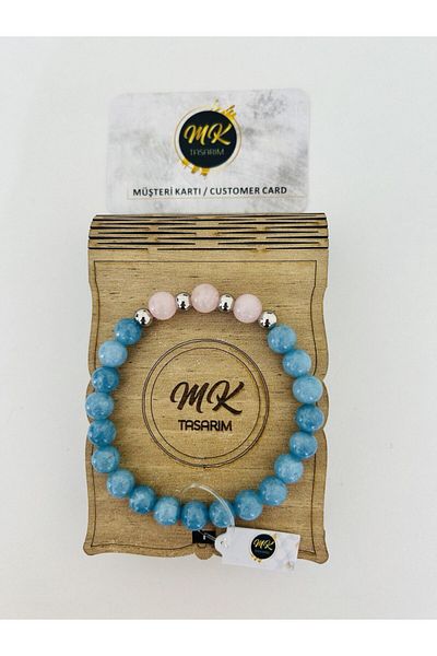MK tasarım Real Blue Pink Quartz Stone Bracelet - With Customer Card, in Special Box Mk.003.003-1