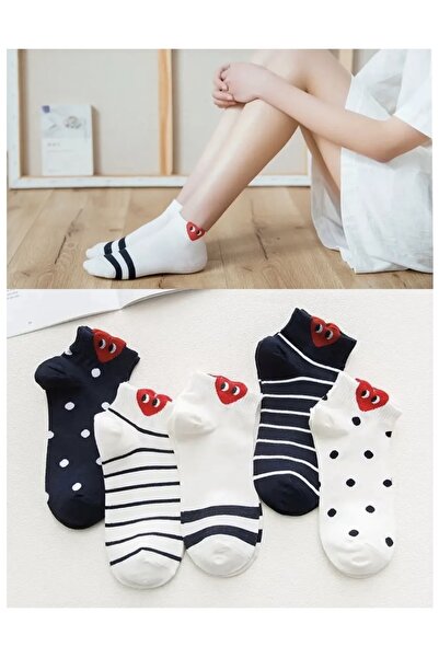 REYNBOO SOCKS 5 أزواج من الجوارب النسائية ذات الرقبة النصف ذات التصميم المخطط...