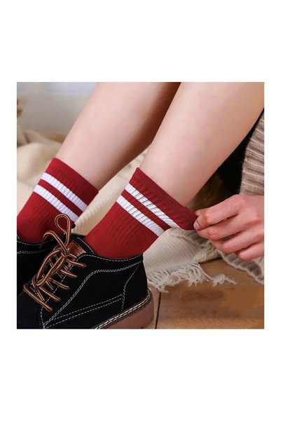REYNBOO SOCKS 3 Pairs Unisex Washable Colorful Striped College Tennis Socks