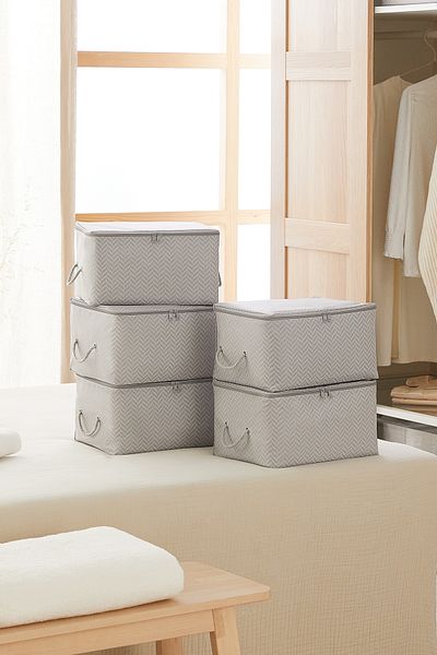 Ocean Home Textile 5 Pieces Small Size Gray Herringbone Under Base Suitcase Organizer Bag 30x22x18