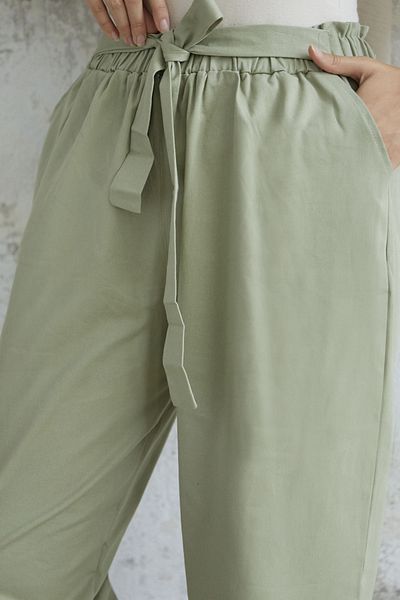 InStyle Norisa Belted Gabardine Carrot Trousers - Green