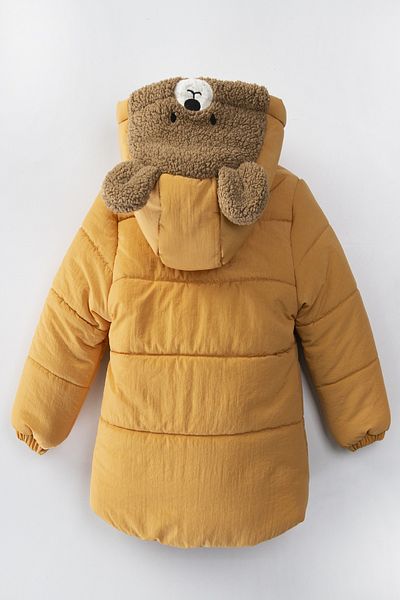 PODIUM GYM Trendy New Cute Bear Figured Zipper & Shepherd's Button Winter Ear Detailed Hooded Winter Coat
