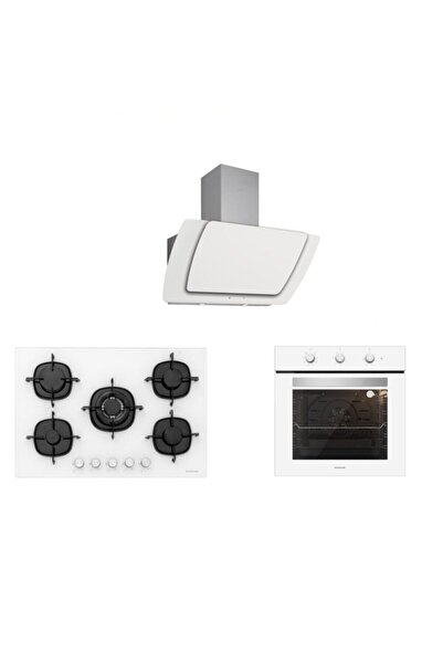 Silverline Beyaz Cam Ankastre Set (3373 Misto 60+cs5365w01+bo6503w01)