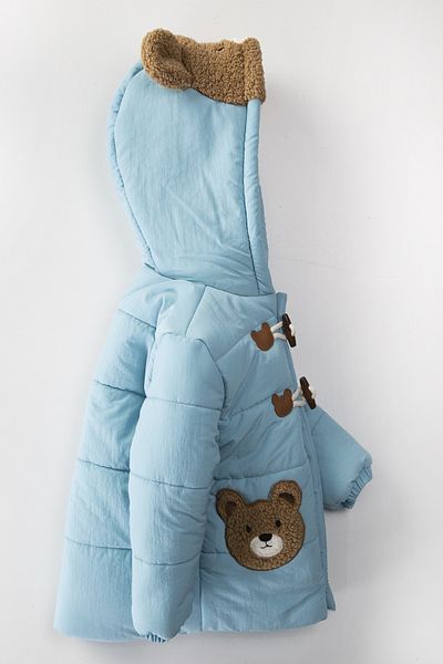 PODIUM GYM Cute Bear Figured Zipper & Shepherd's Button Winter Ear Detailed Hooded Winter Coat