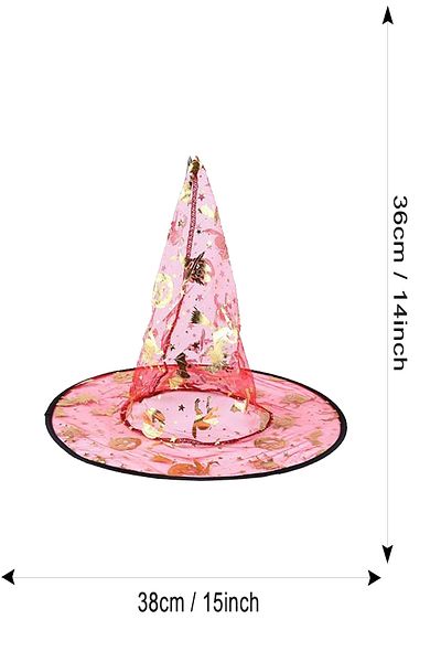 Parti dolabı Halloween Witch Hat Bat Spider Pink Gold Printed, Αποκριάτικη στολή για ενήλικες και παιδιά