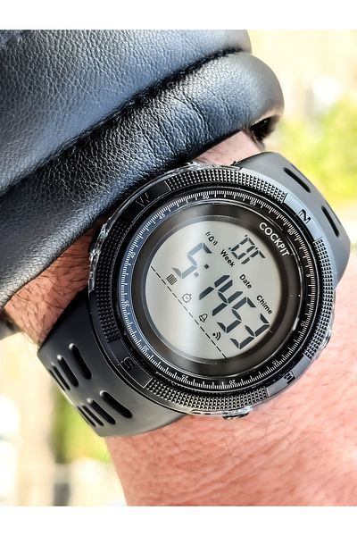Cockpit Brand, Suitable for Marine Use, Illuminated, Digital Men's Wristwatch + Bracelet with Stopwatch