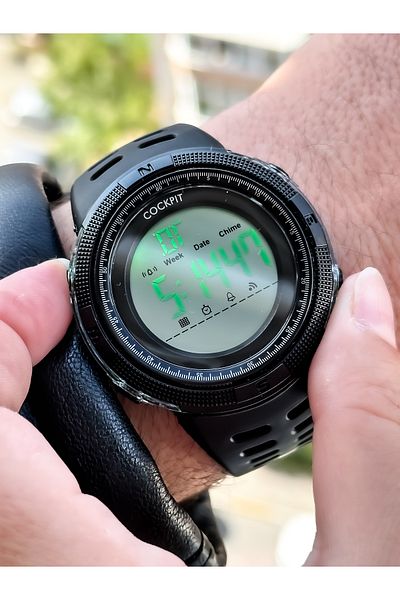 Cockpit Brand, Suitable for Marine Use, Illuminated, Digital Men's Wristwatch + Bracelet with Stopwatch