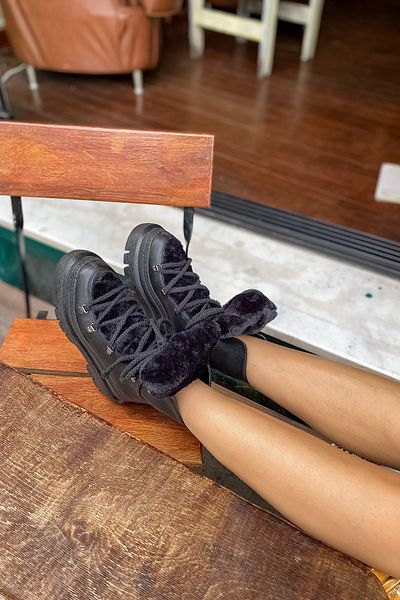 SHOEBELLAS Local Μαύρες Γούνινες Γυναικείες Μπότες