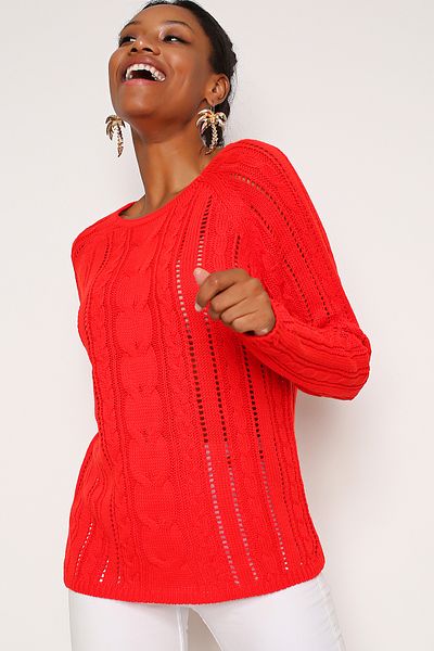 AVORWE Round Neck Hair Knit Patterned Openwork Knitwear Sweater